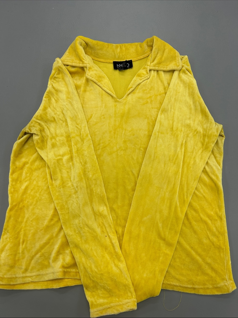 New York & Company Bright Yellow Velour Pullover Shirt